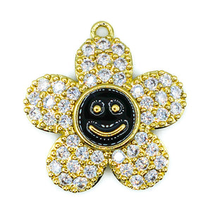 Pampille fleur smiley noire